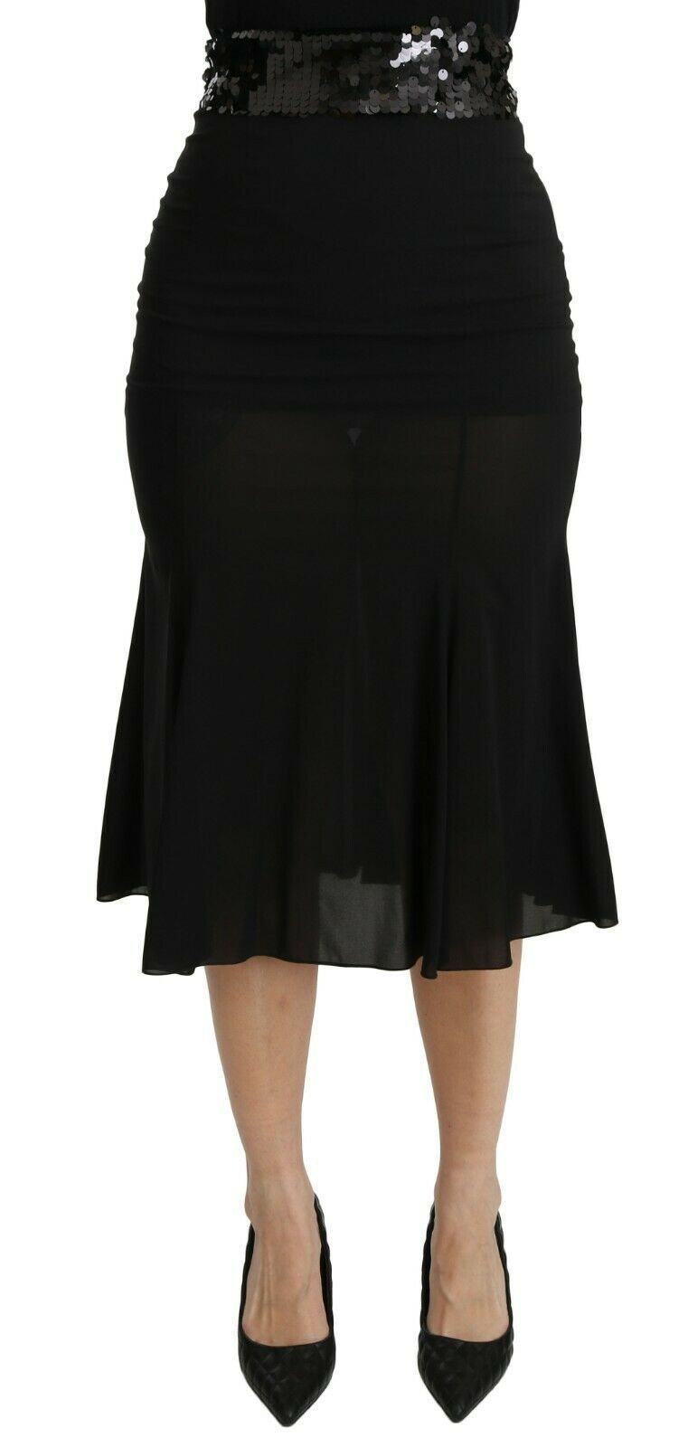 Dolce & Gabbana Black Mermaid High Waist Midi Silk Skirt luxury