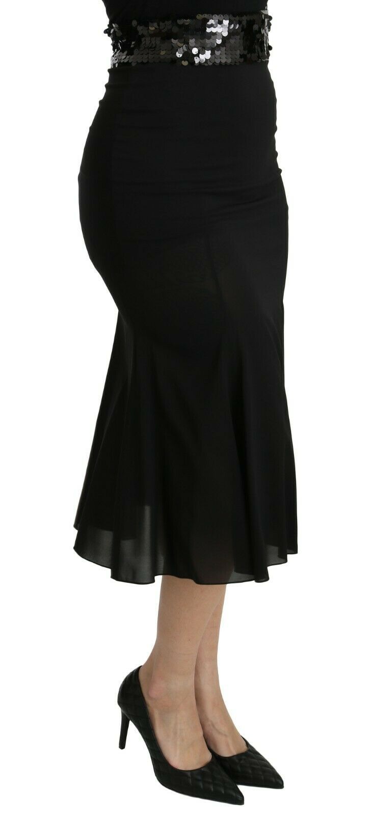 Dolce & Gabbana Black Mermaid High Waist Midi Silk Skirt luxury
