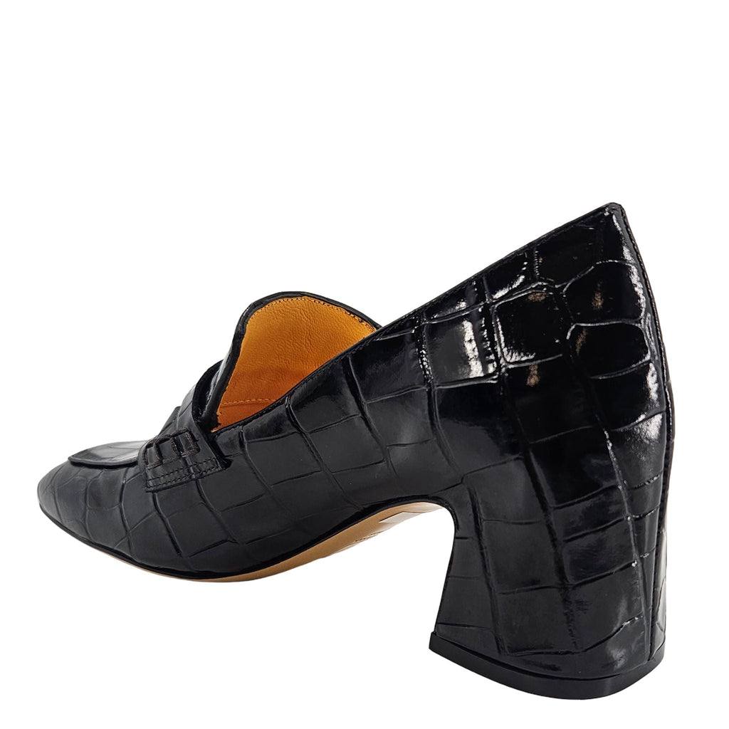 Black Leather Heel Moc Croc Leather Loafer Madison Maison Shoes Career