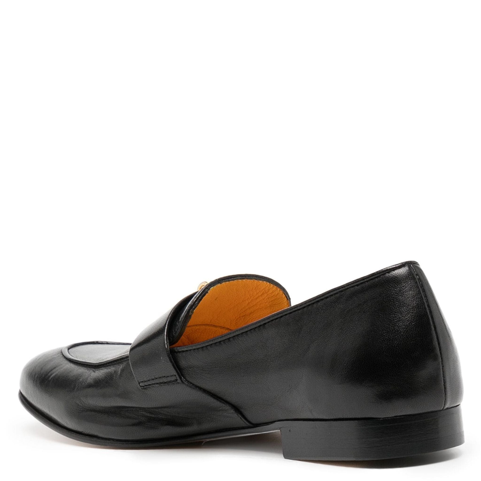 Black Leather Lock Flat Loafer shoes career Joan Hornig Maison