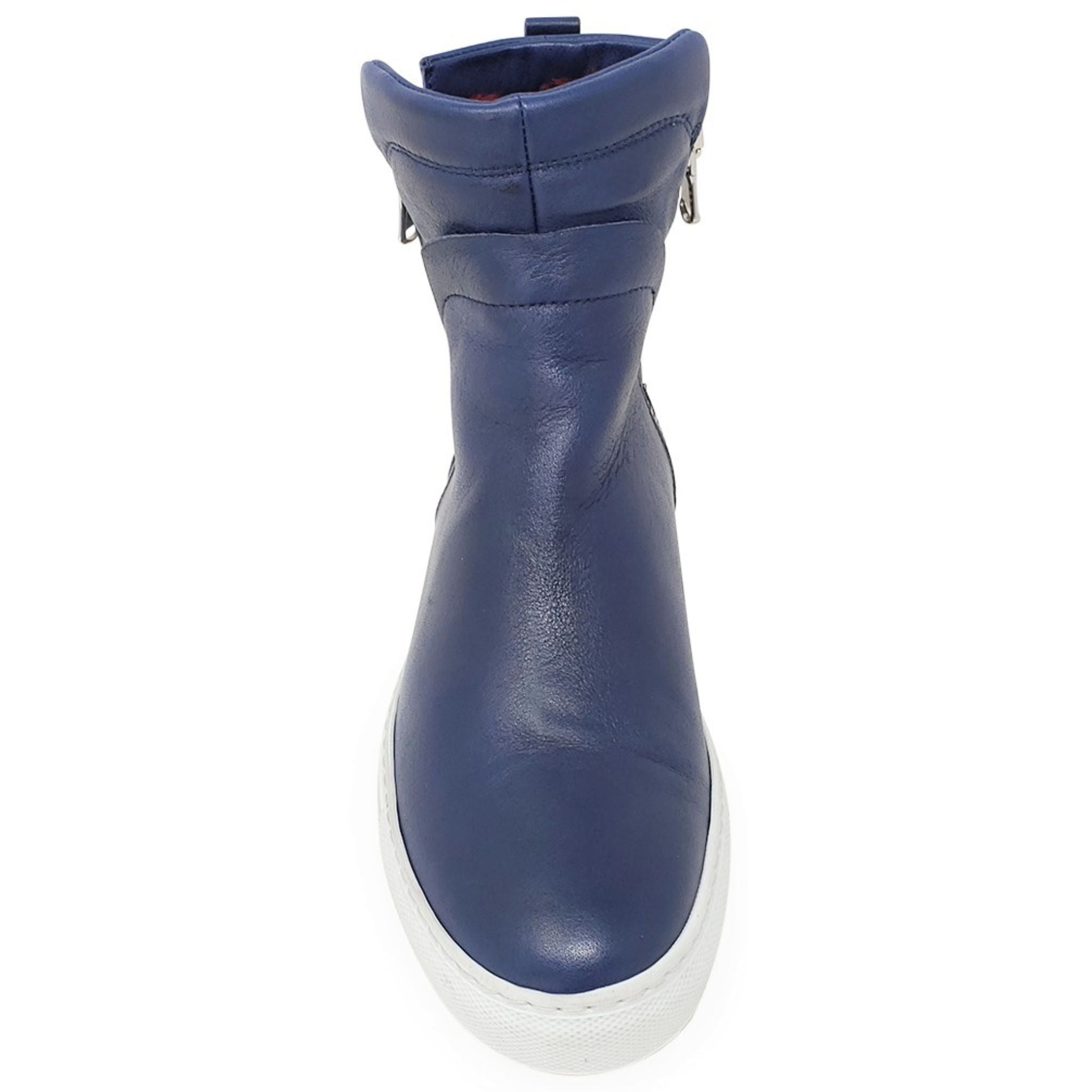 Navy Leather Double Zip Shearling Boot Madison Maison Italy Ankle zip sneaker bootie