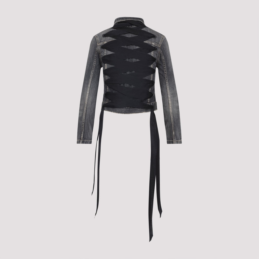 Balenciaga Lace Up trucker Jacket ladies dark grey