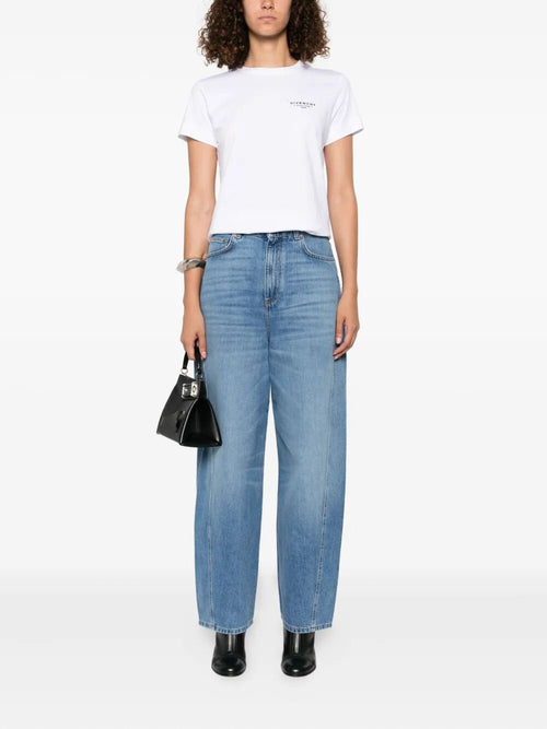 Givenchy ladies Cocoon Logo-Patch Jeans barrel leg blue