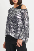 Pima Cotton Metallic Crochet Boatneck Sweater - Lava/Silver ladies PLANET