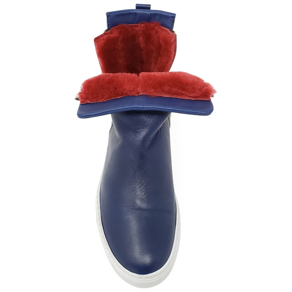 Navy Leather Double Zip Shearling Boot Madison Maison Italy Ankle zip sneaker bootie
