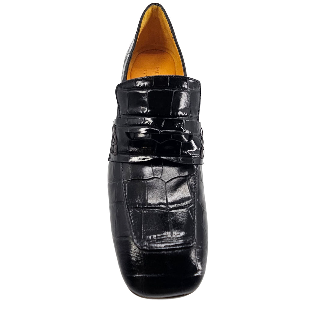 Black Leather Heel Moc Croc Leather Loafer Madison Maison Shoes Career