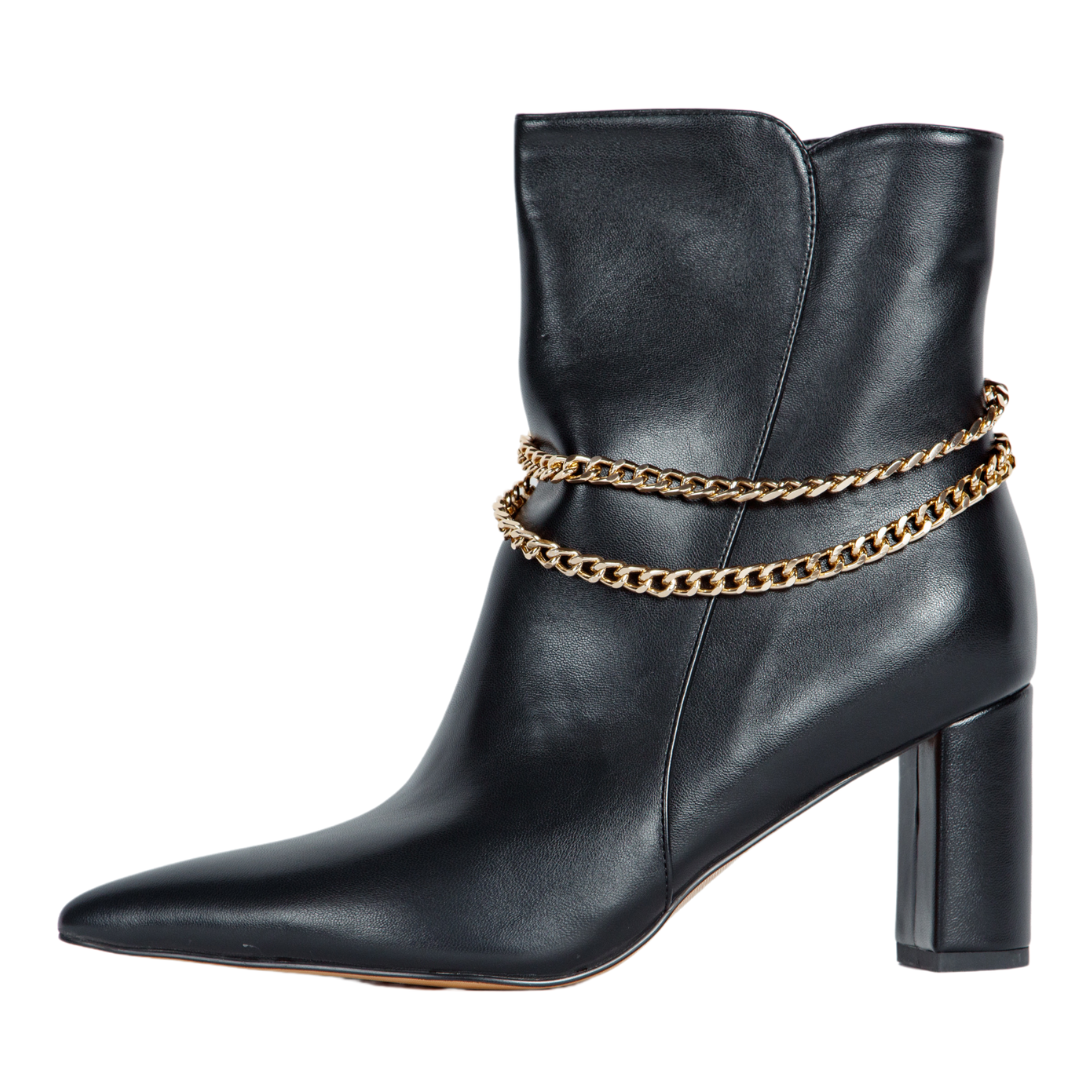 Janet Booties stiletto boots extended plus sizes black chain Vaila