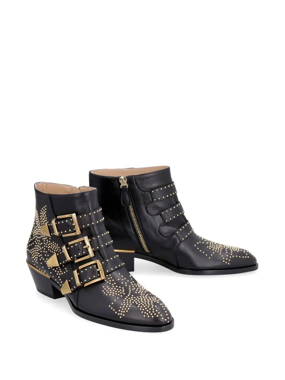 Chloe ladies Susanna Nappa Leather Ankle Boots black w/gold details