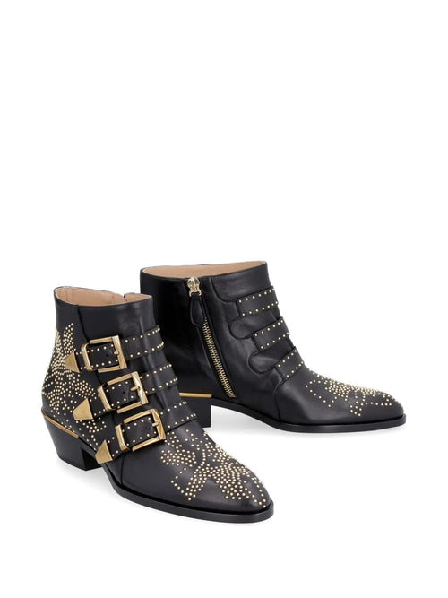 Chloe ladies Susanna Nappa Leather Ankle Boots black w/gold details