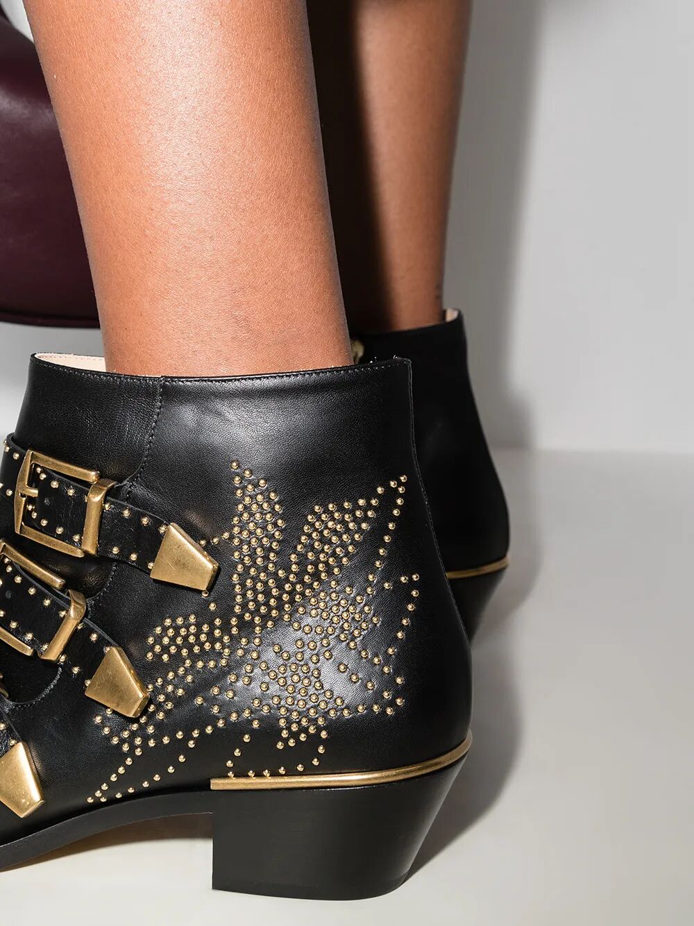 Chloe ladies Susanna Nappa Leather Ankle Boots black w/gold details