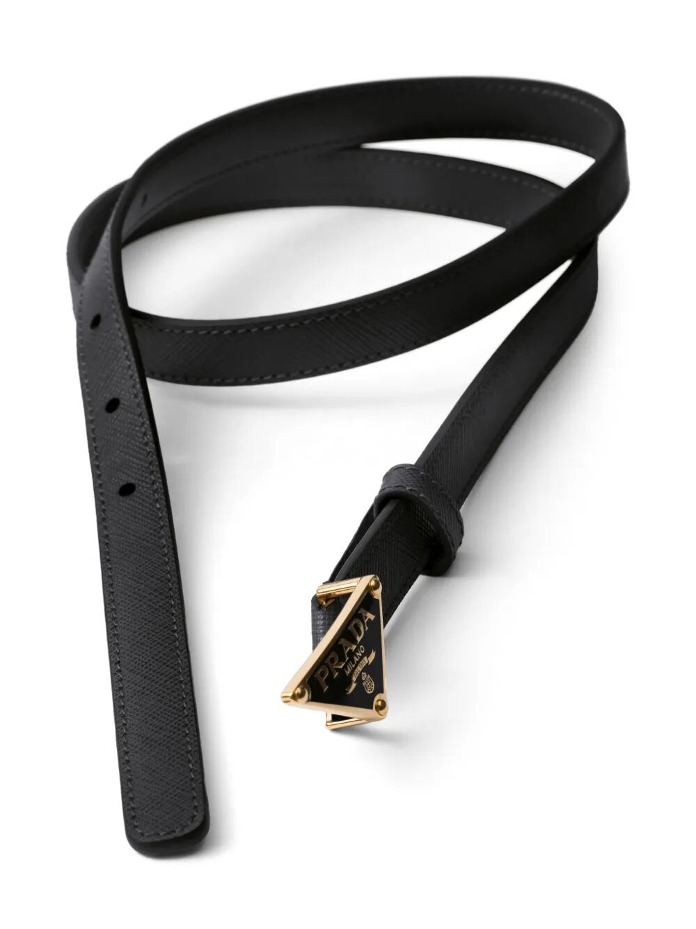 Prada Ladies Cinture Belt black leather with gold logo plaque buckle