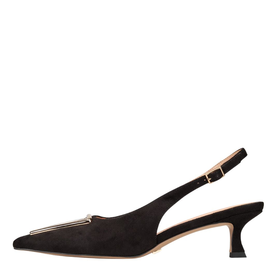 Cecilia Slingback Black Vaila extended sizes low kitten heel shoes career