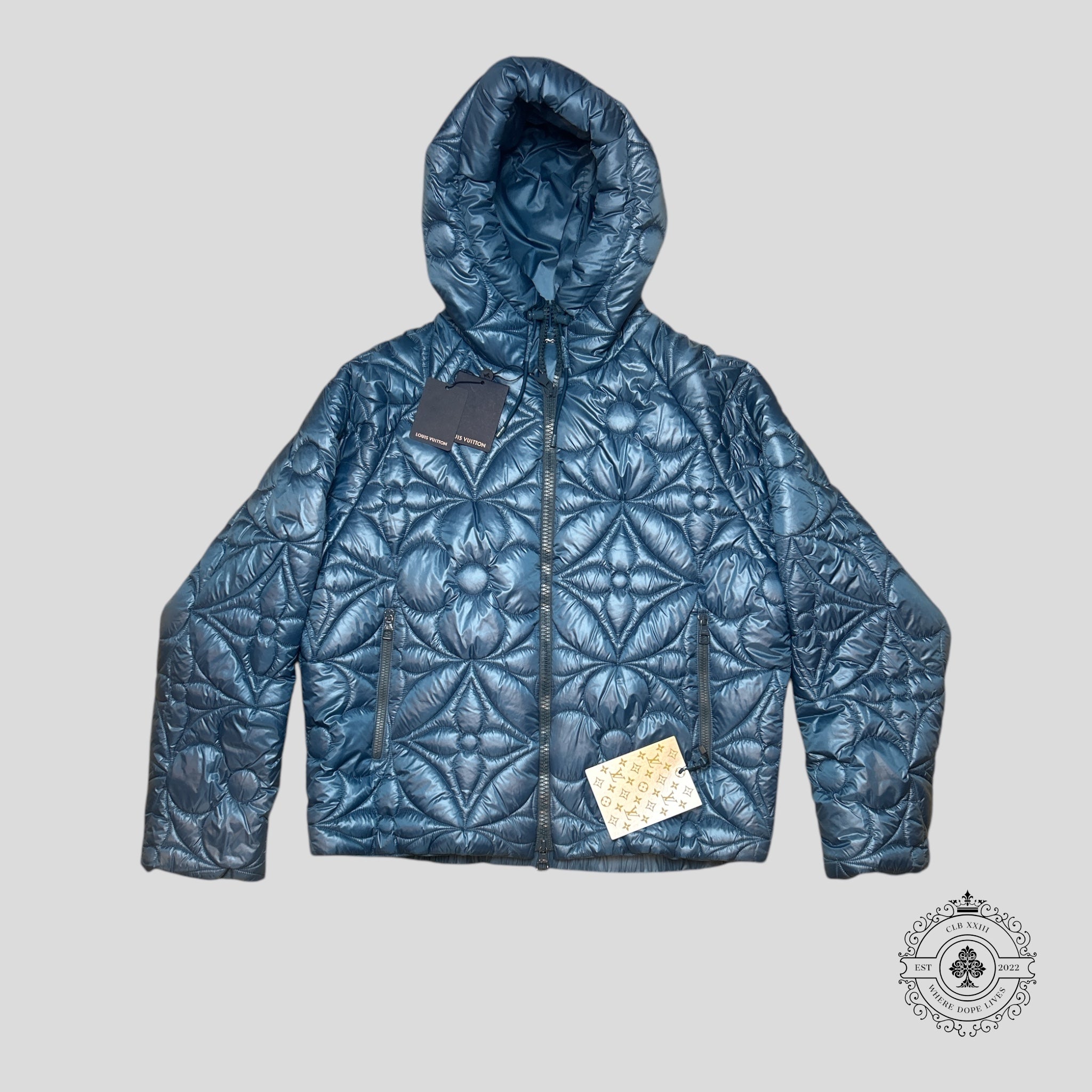 Louis Vuitton LVSE Flower Quilted Hoodie Jacket in Blue Coat unisex 52 Men's