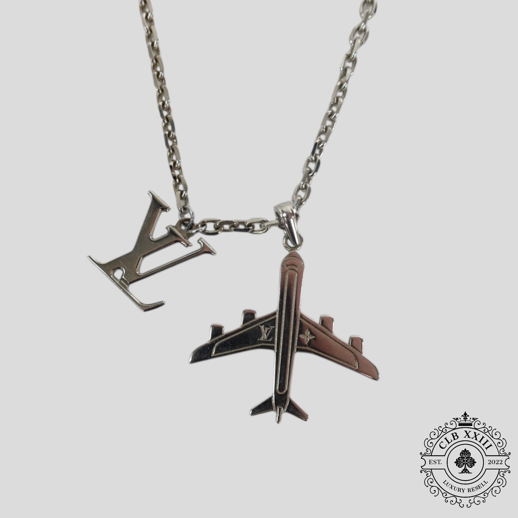 Louis Vuitton AirPlanes Chain Necklace in Silver LV logo unisex