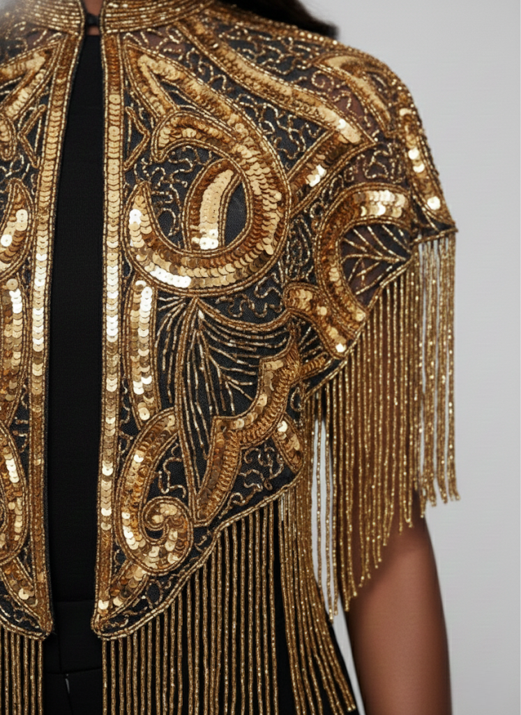 Aurum Empress Cape Gold Sequins Beaded Formal Party Evening