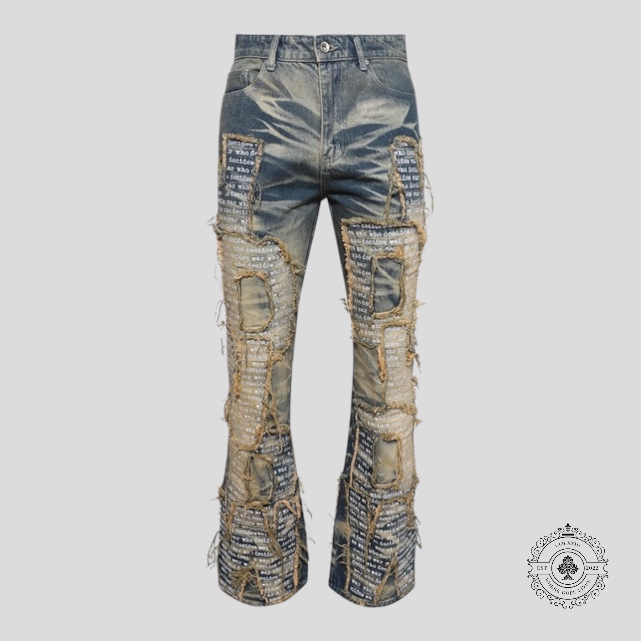 Who Decides War Overlay Blue Jeans men's destroyed distressed unisex