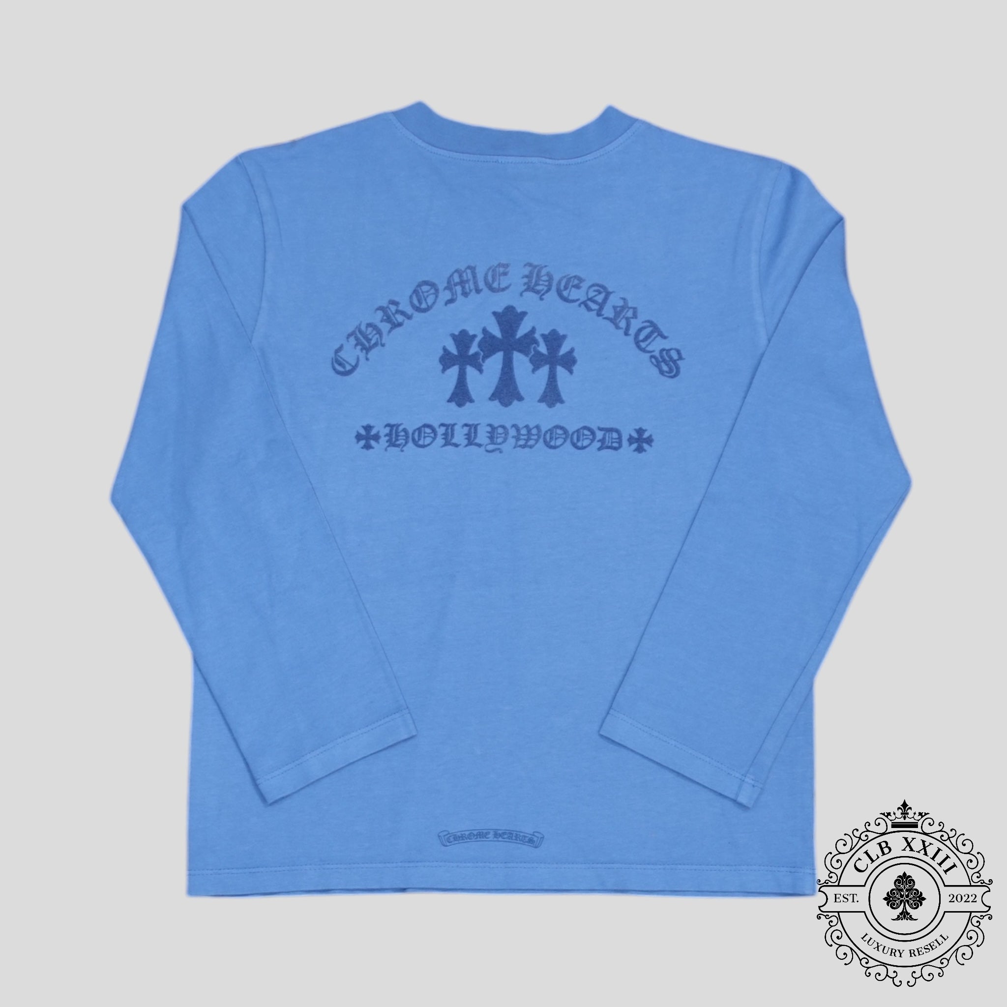 Chrome Hearts Women's Triple Cross Flocked Long Sleeve in Blue Ladies XS