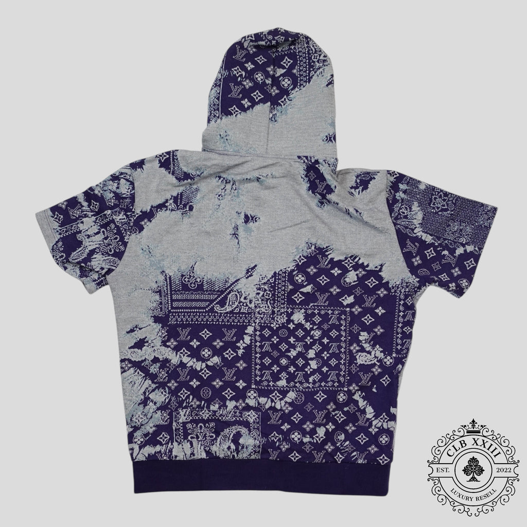 Louis Vuitton Monogram Bandana Short Sleeve Hoodie in Blue shirt men's XXL 2XL