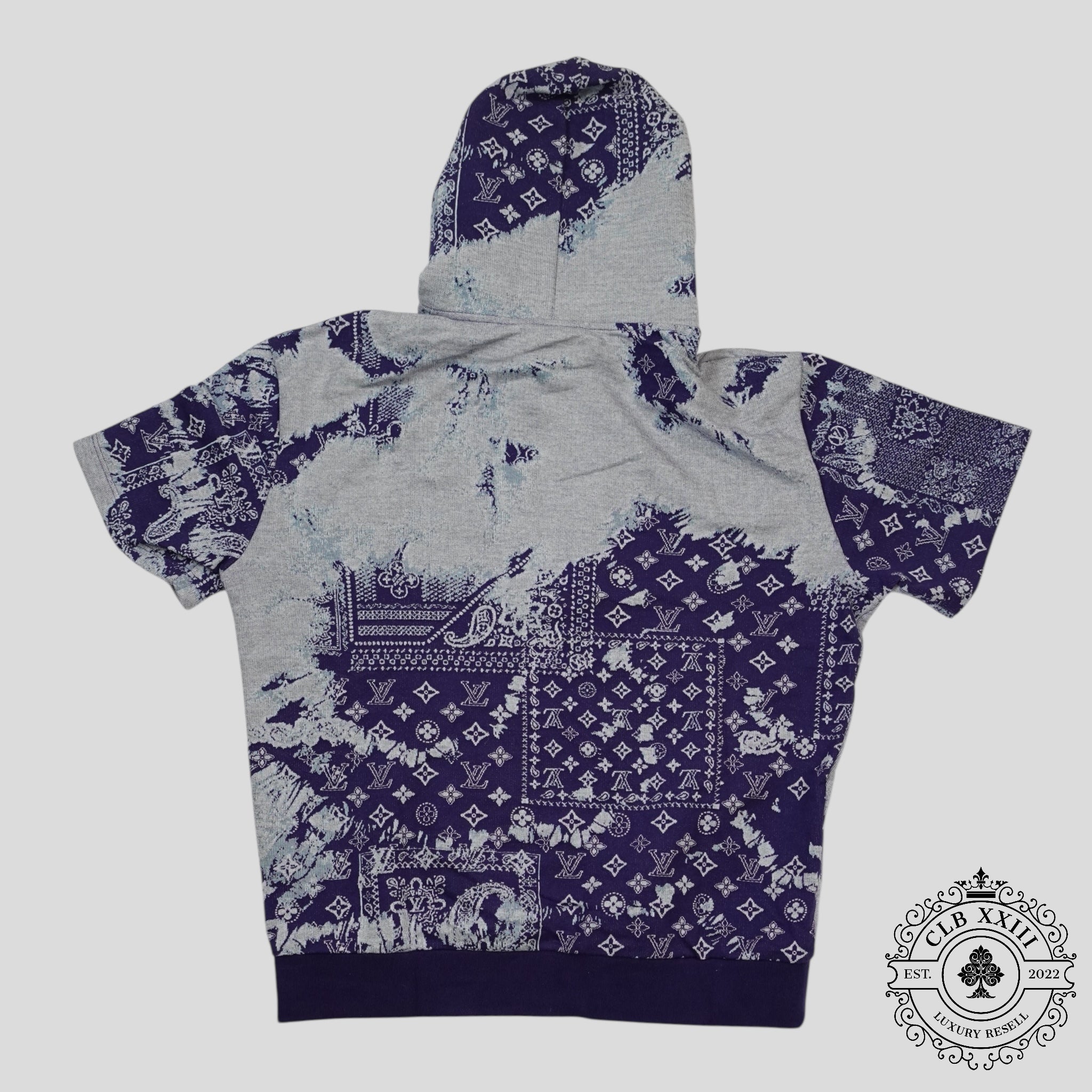 Louis Vuitton Monogram Bandana Short Sleeve Hoodie in Blue shirt men's XXL 2XL