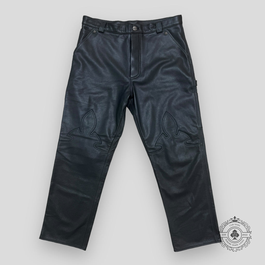 Chrome Hearts Fleur Knee Black Leather Pants men's unisex sterling silver hardware 36