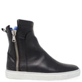 Black Leather Double Zip Shearling lined ankle Boot sneaker booties Madison Maison
