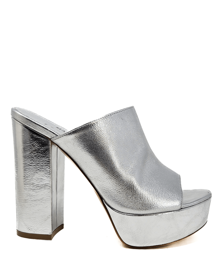 Marilu Silver Metallic Open Toe Platform Sandal chunky Madison Maison leather