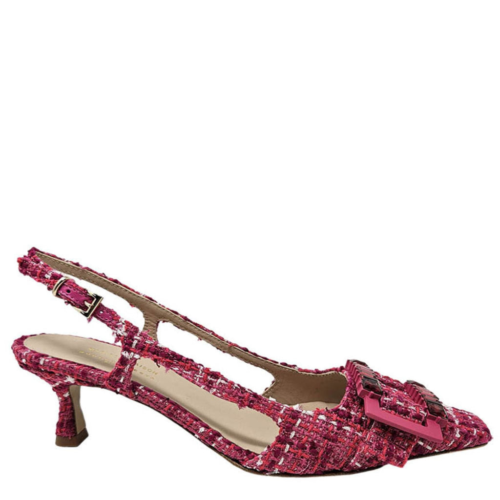 Atena Cherry Heel Slingback Madison Maison Beverly Hills Buckle tweed