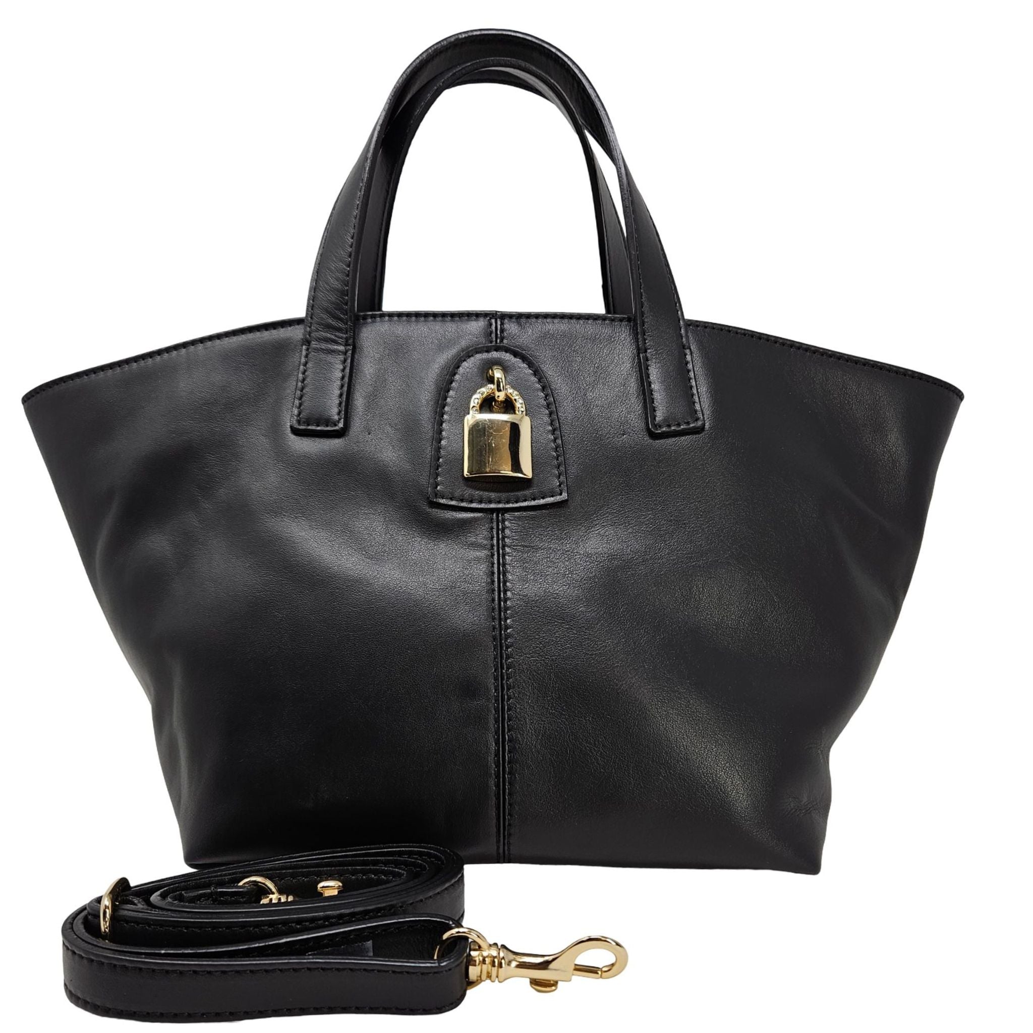 Madison Maison x Joan Hornig Black Leather Lock Tote Bag purse handbag