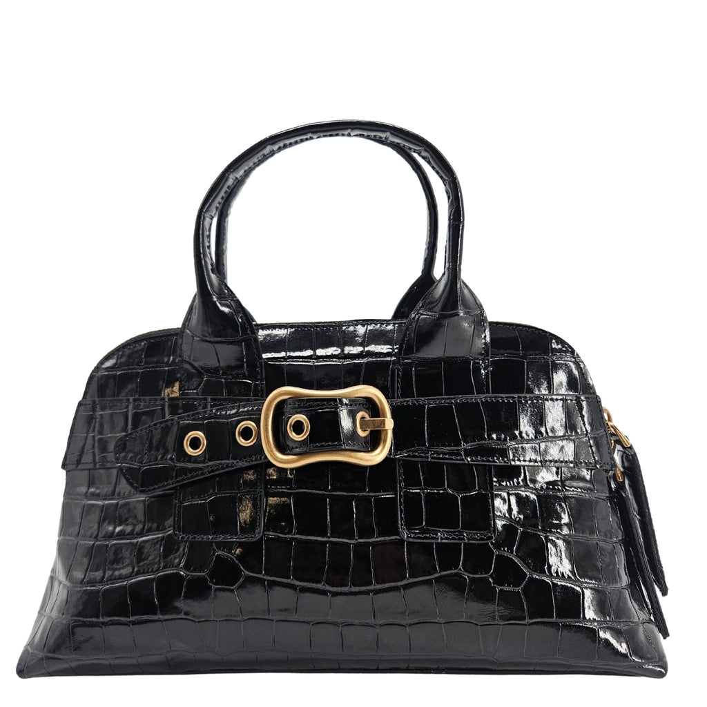 Niky Black Moc Croc Leather Mini tote Bag handbag purse Madison Maison