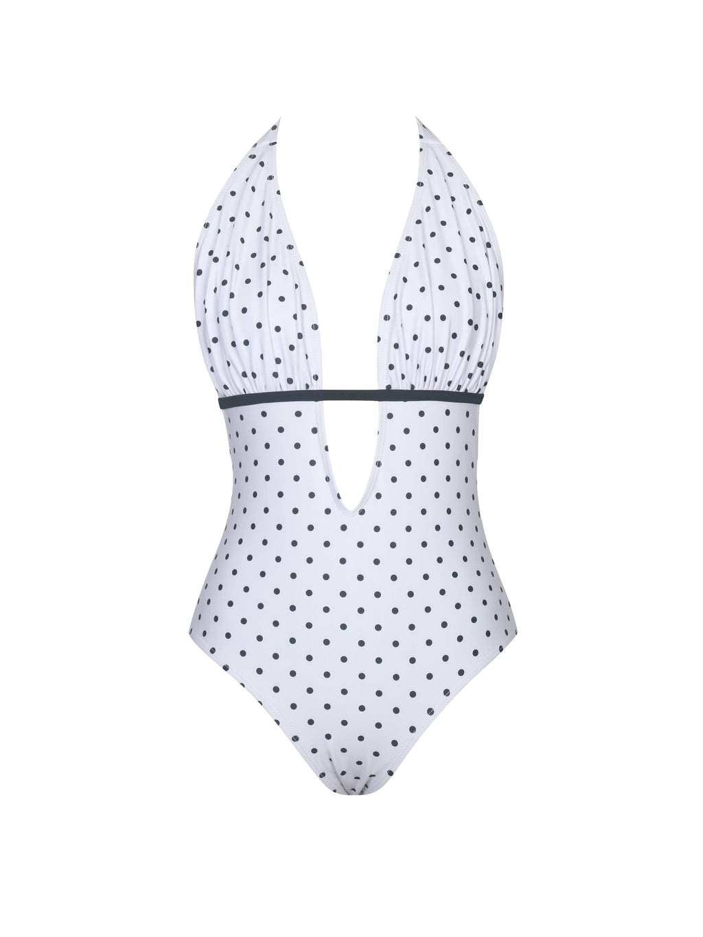 Olive Polka Dot Ruched Halter Backless Swimsuit Black White beach cruise