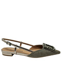 Khaki/Gold Sling Back Flat shoes career Madison Maison embellished buckle