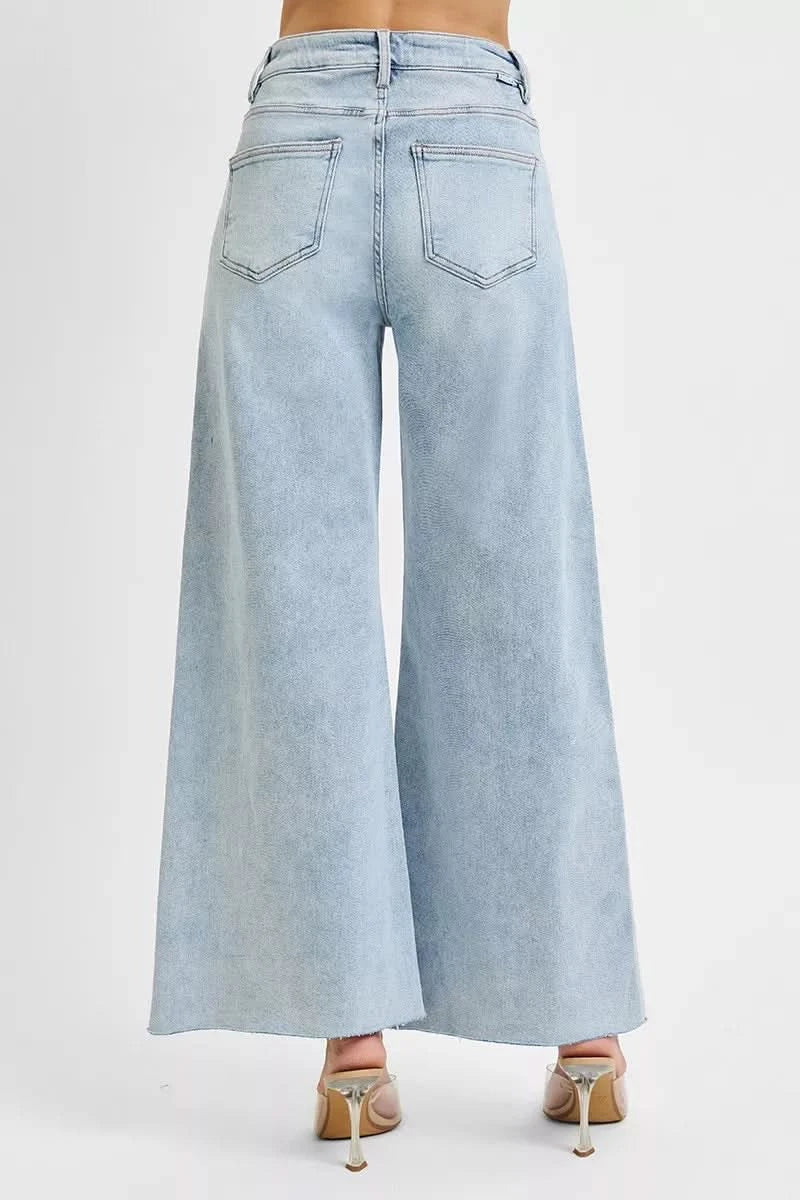 Risen High Rise Ankle Wide Palazzo Blue Jeans Ladies Boutique denim