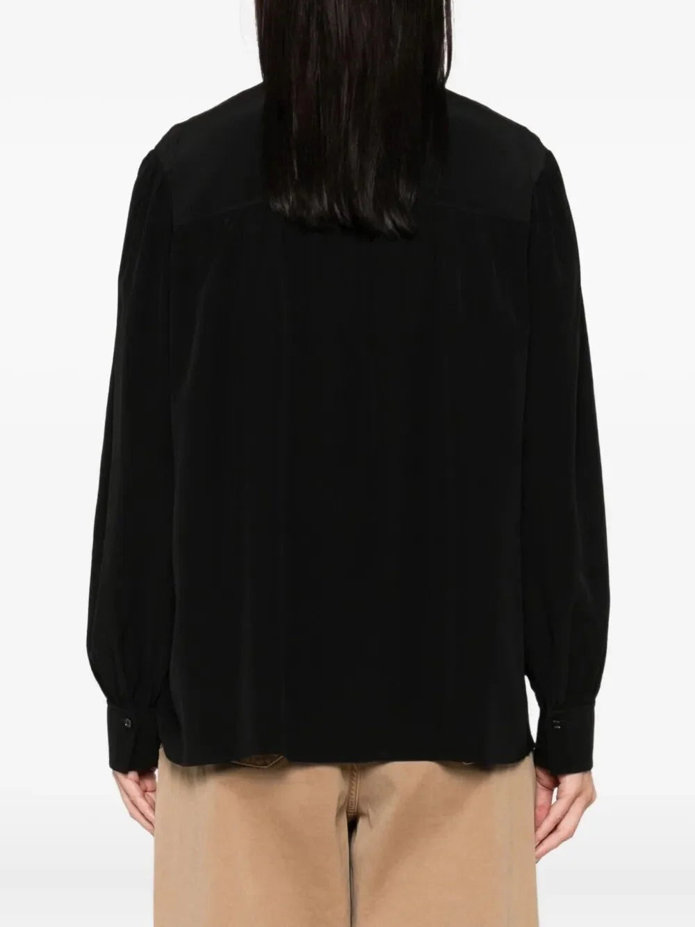 Chloé ladies Blouse top silk black bow collar gathered