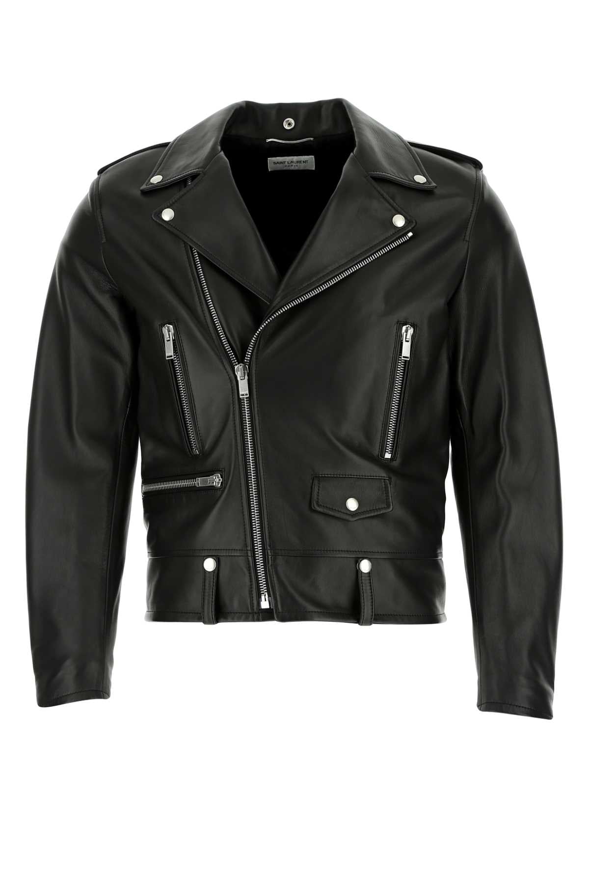 Yves Saint Laurent Men's Black Leather Jacket YSL Coat lamb Motorcycle