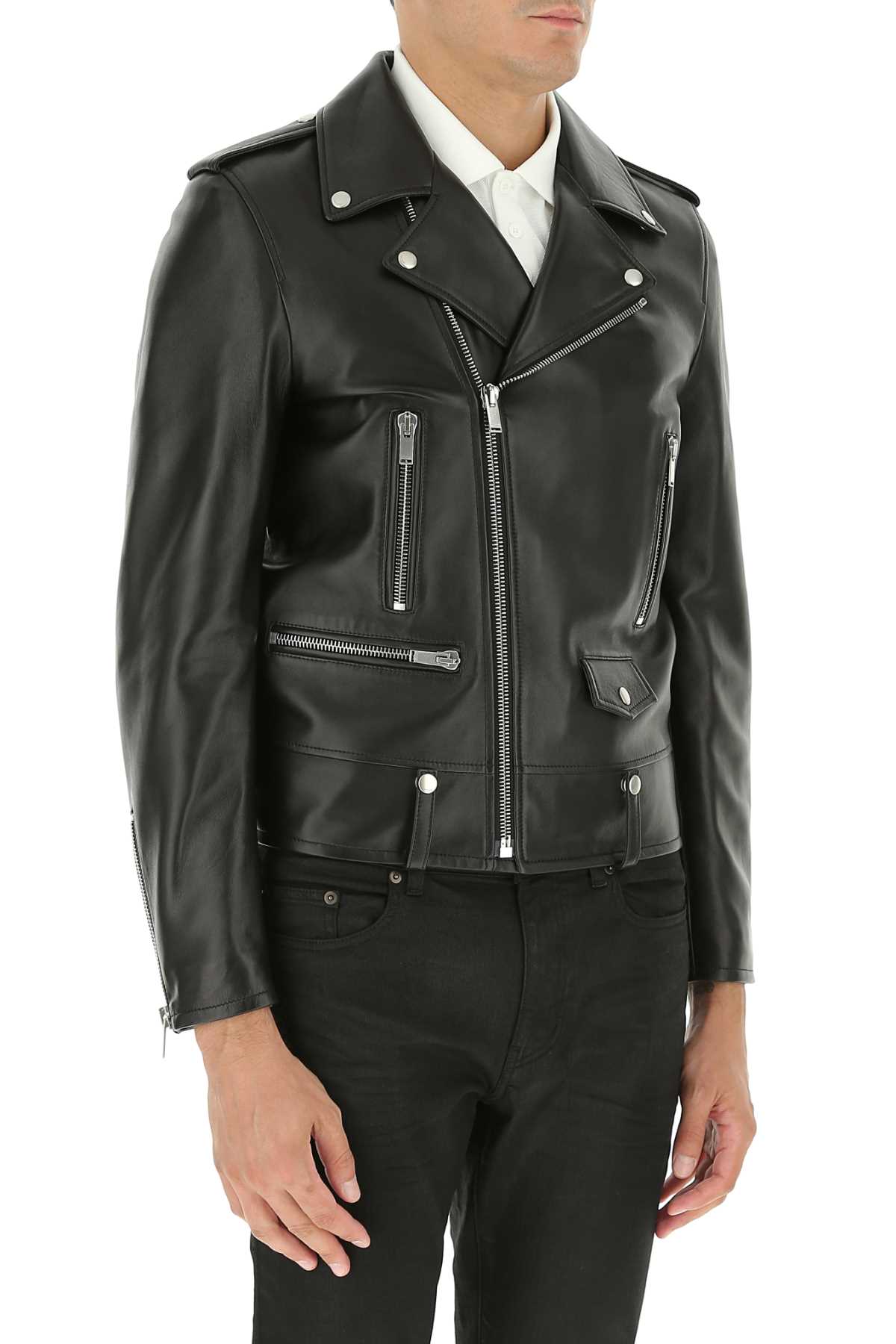 Yves Saint Laurent Men's Black Leather Jacket YSL Coat lamb Motorcycle