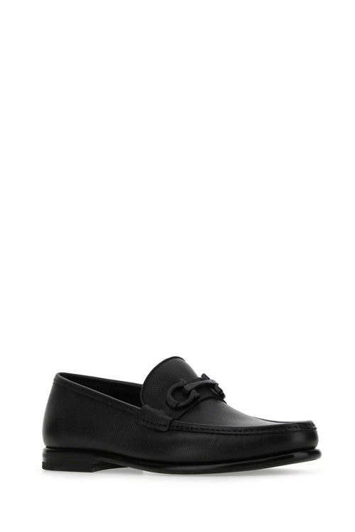Salvatore Ferragamo Men's Black Leather Loafers shoes with black buckles