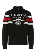 Prada Men's Black Cashmere Cardigan zip up sweater black red logo