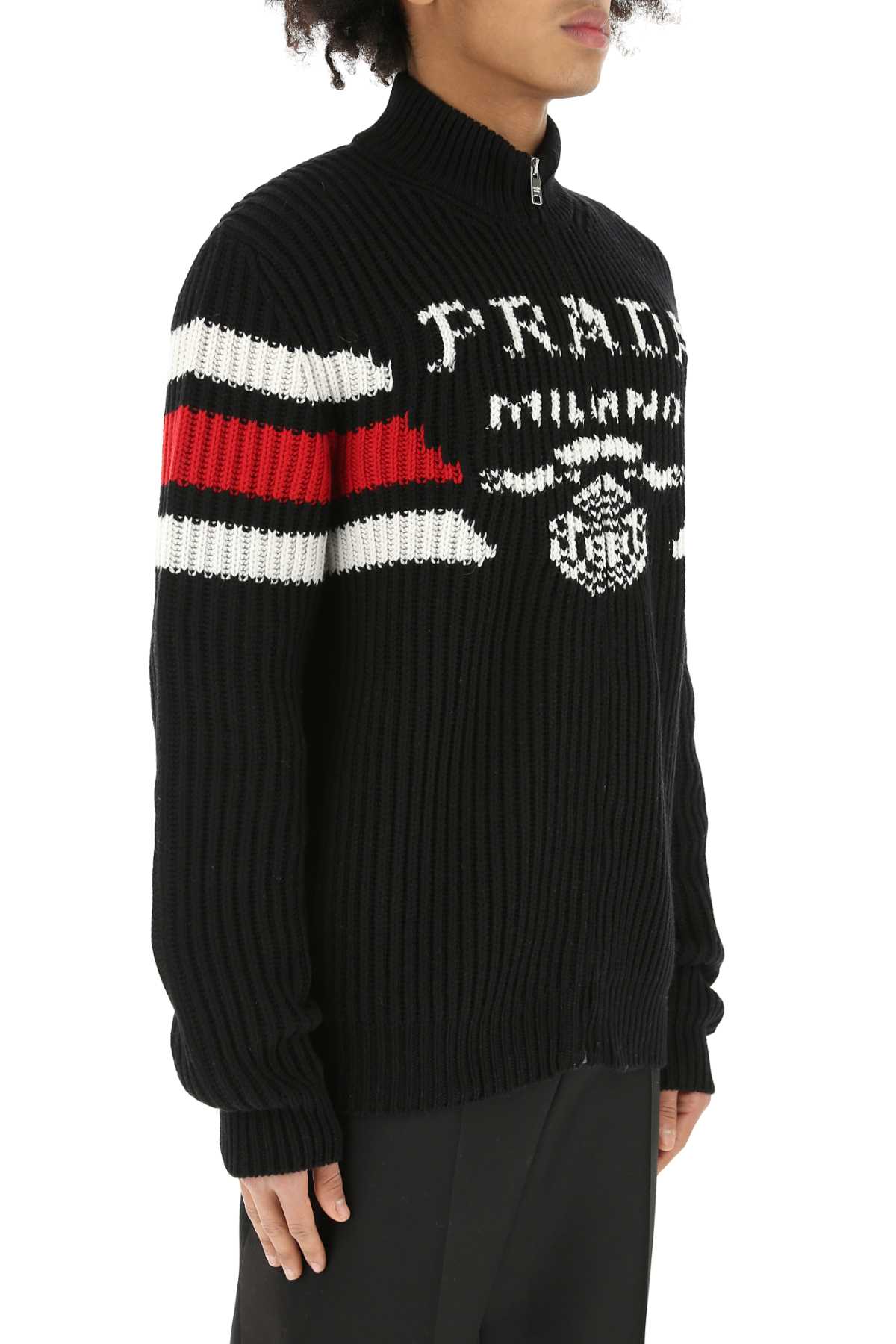 Prada Men's Black Cashmere Cardigan zip up sweater black red logo