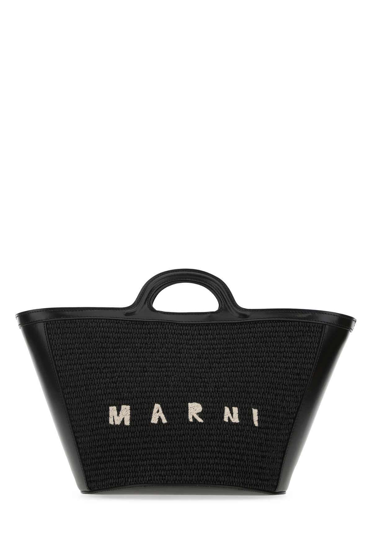 Marni ladies Black Leather And Raffia Tropicalia Summer Handbag Purse