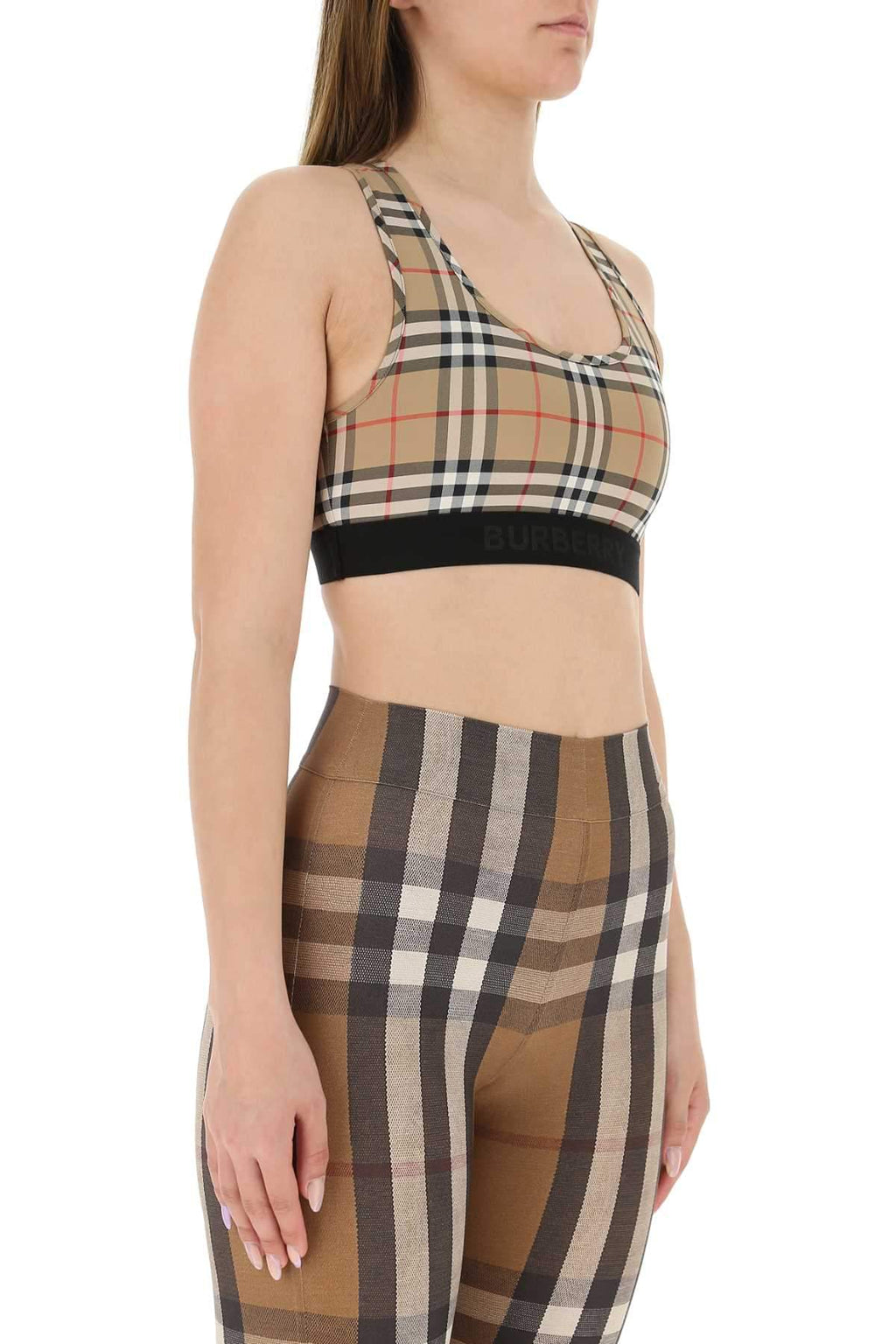 Burberry ladies plaid Printed Stretch Nylon crop Top sports bra