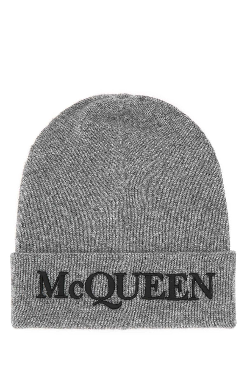 Alexander Mcqueen Men's Grey Cashmere Beanie Hat