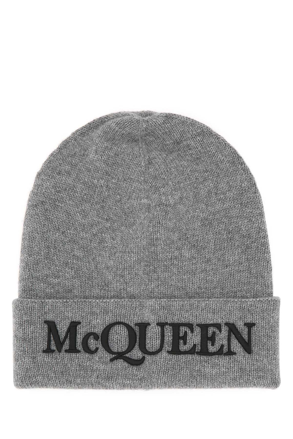 Alexander Mcqueen Men's Grey Cashmere Beanie Hat