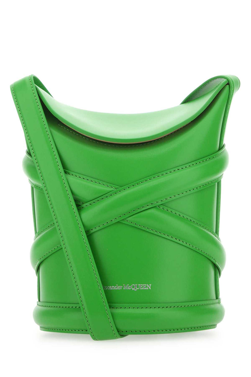 Alexander Mcqueen ladies Grass Green The Curve Bucket leather handbag purse