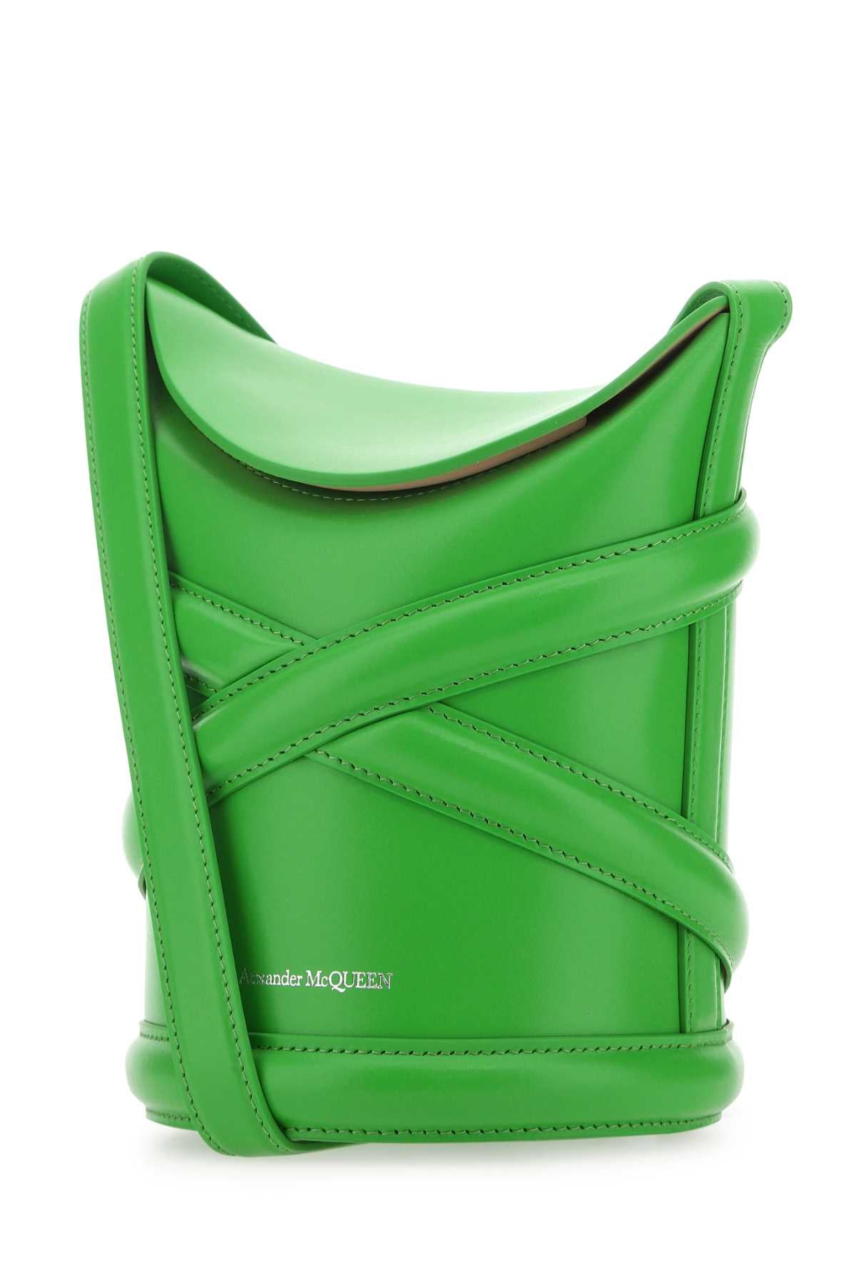 Alexander Mcqueen ladies Grass Green The Curve Bucket leather handbag purse
