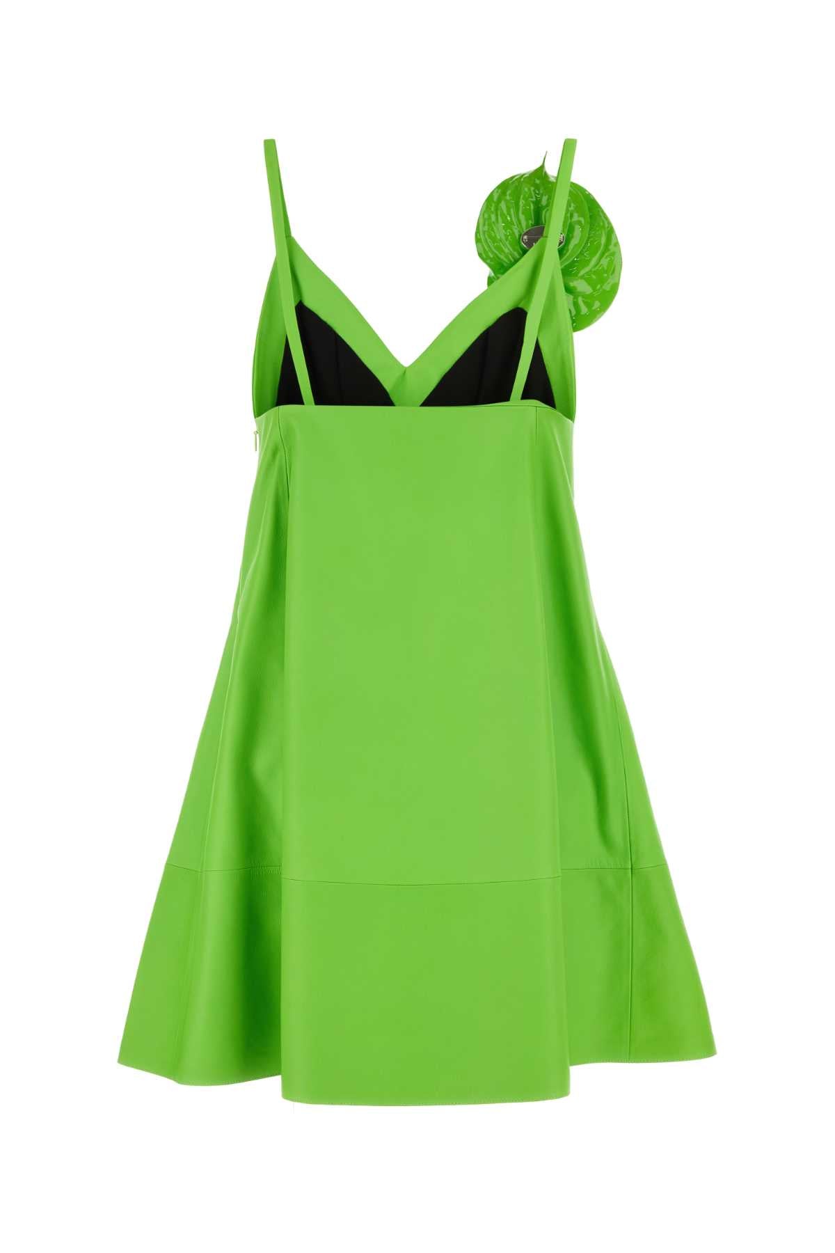 Loewe ladies Fluo Green Leather Mini Dress LEATHER bright lime