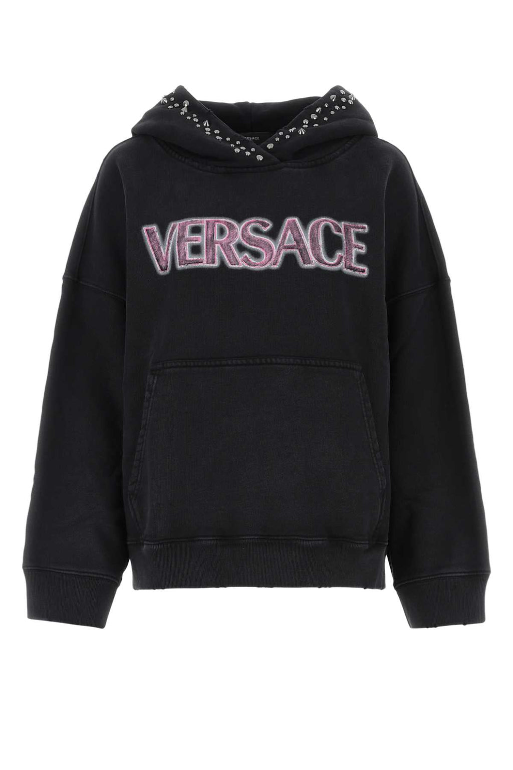 Versace ladies Black Cotton Oversized Sweatshirt Pink hoodie pullover