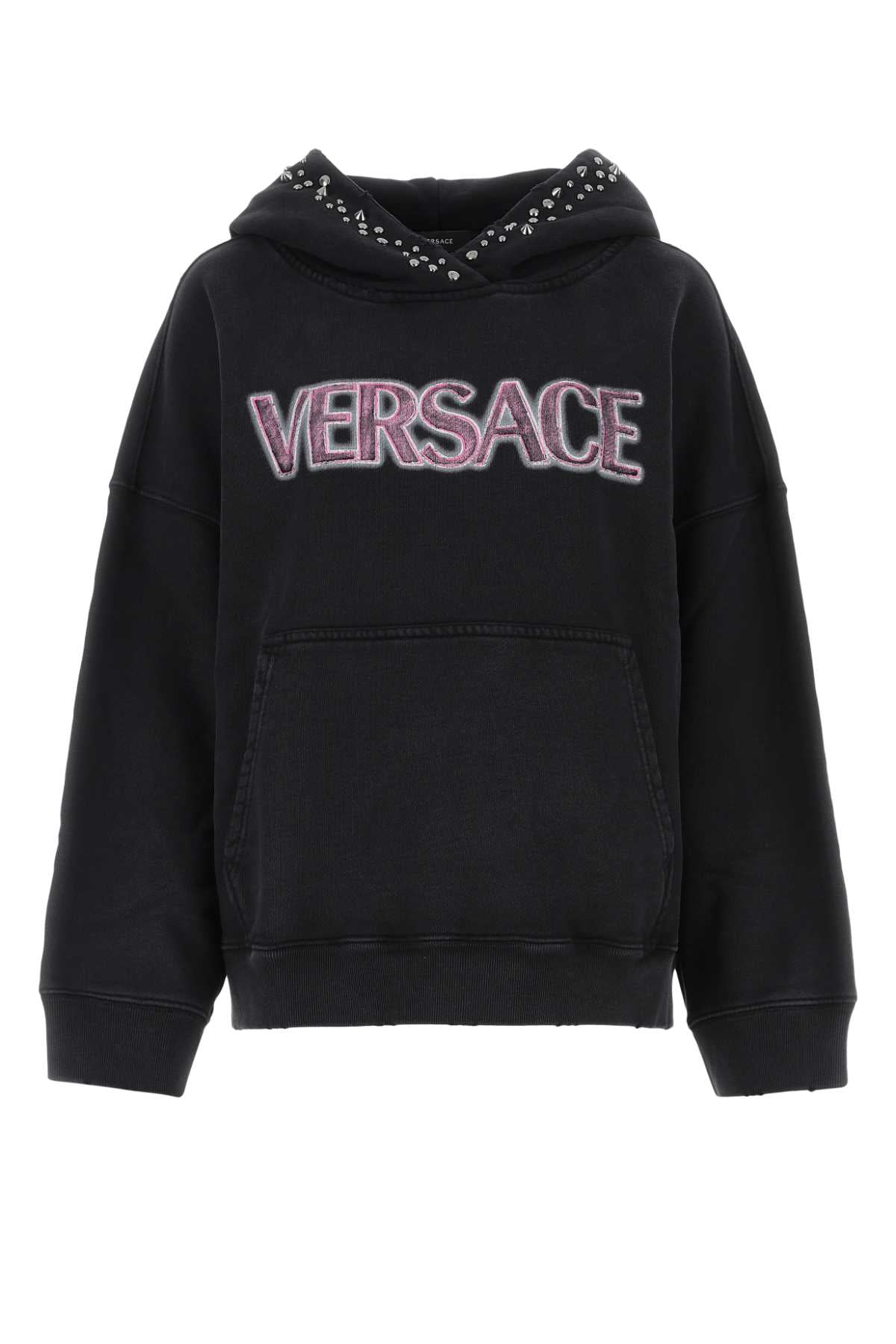 Versace ladies Black Cotton Oversized Sweatshirt Pink hoodie pullover
