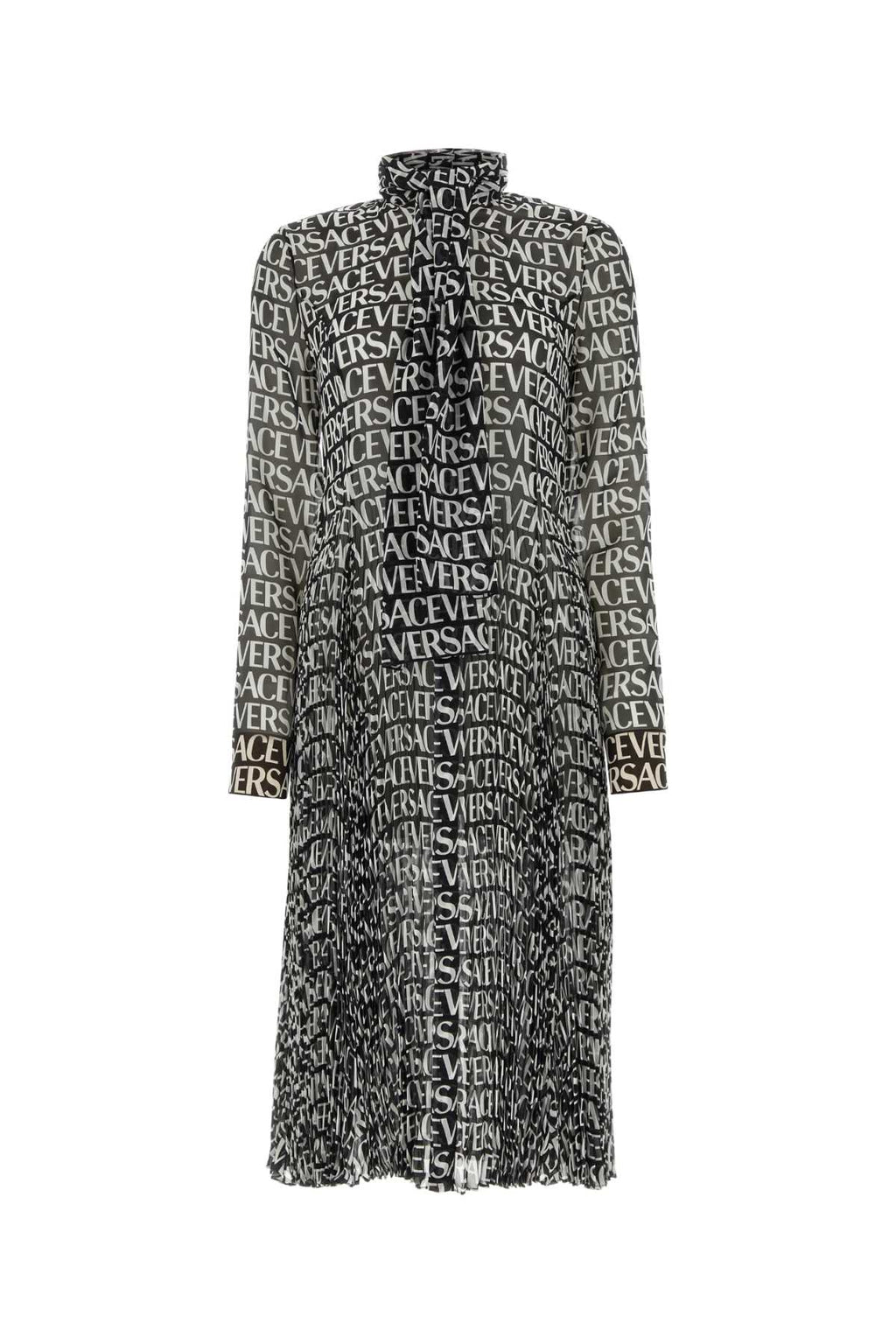 Versace Ladies Silk Printed Crepe Shirt Dress with brand printed all over