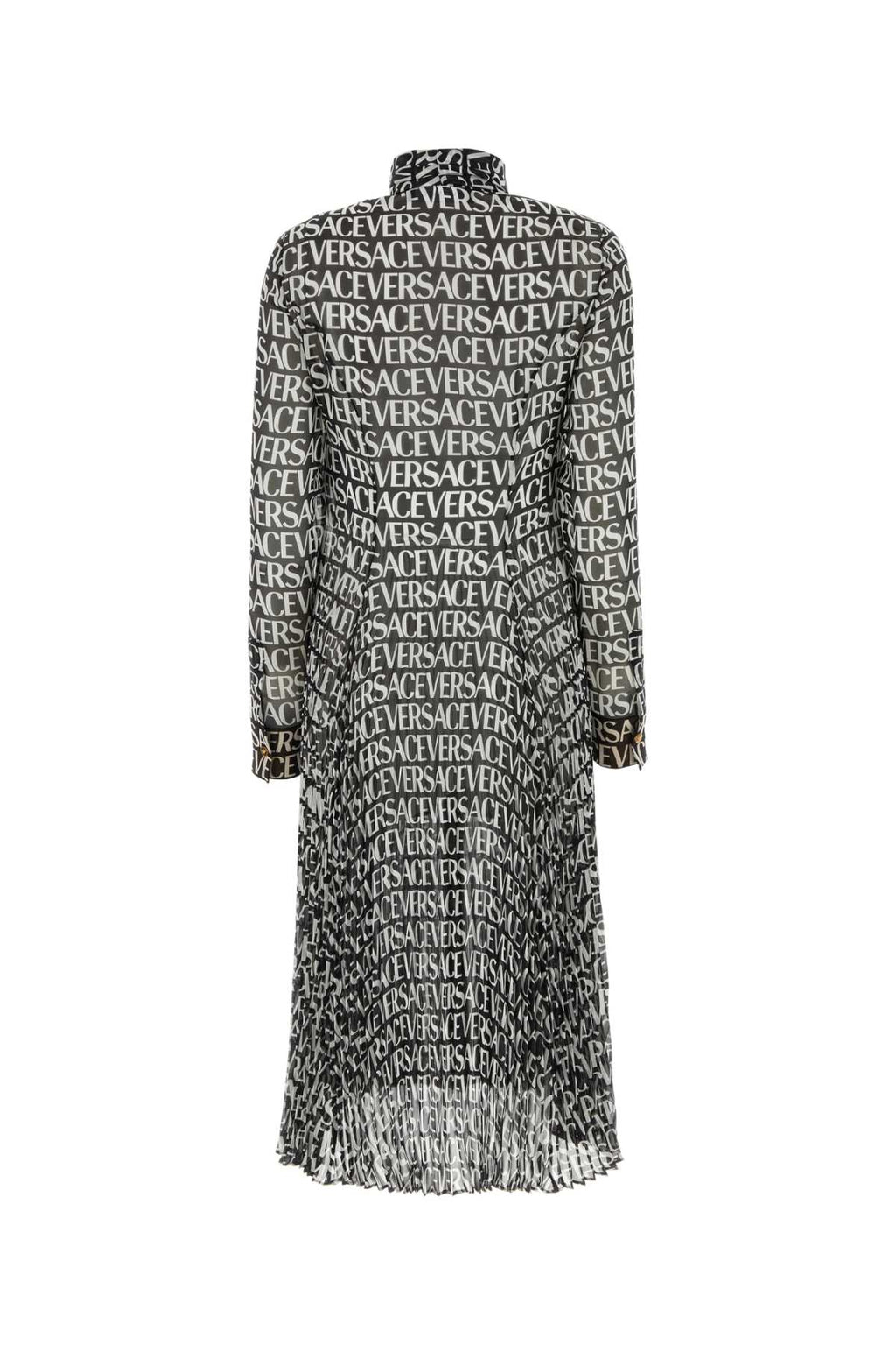 Versace Ladies Silk Printed Crepe Shirt Dress with brand printed all over