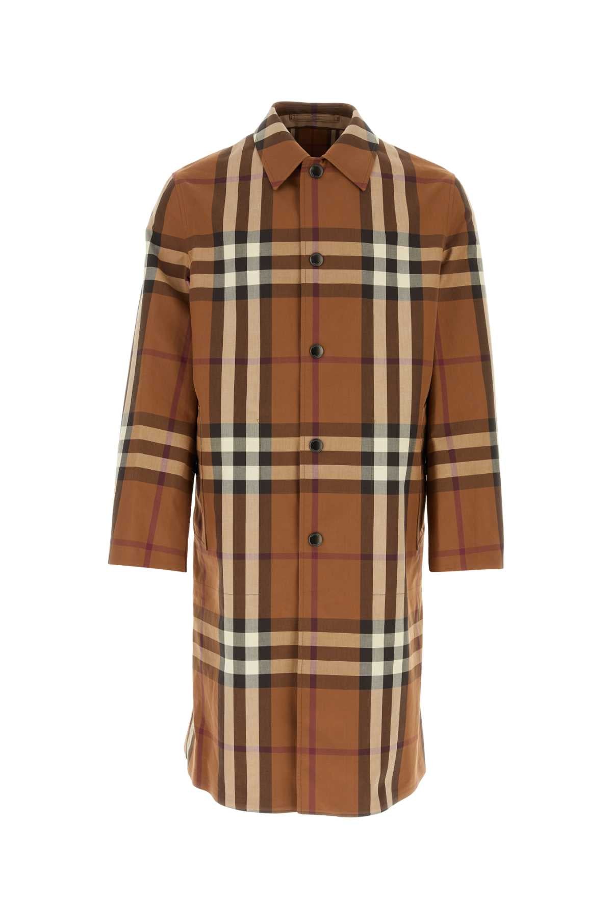 Burberry Men's Embroidered Cotton Plaid checked Overcoat British tan
